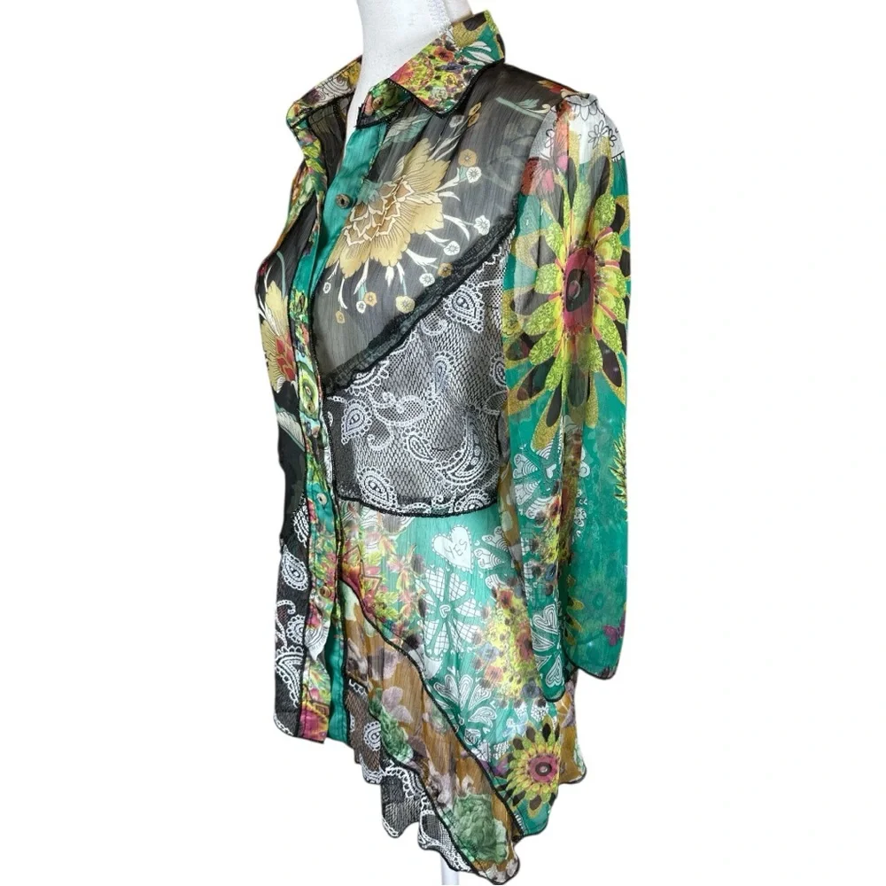 Adore Multicolor Floral Sheer Button Down Shirt NWOT - Picture 2 of 6